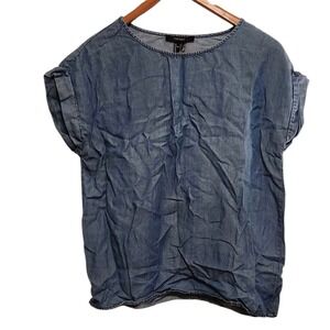 Forever 21‎ Denim Chambray Tunic Top Short Sleeve Casual Womens Size S